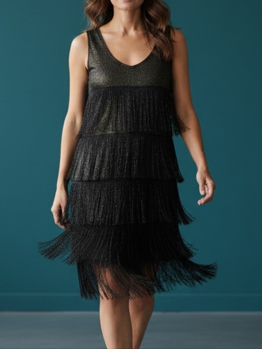 Gorgeous Black Flapper Dress!  Midi Length With Fringe Galore!!